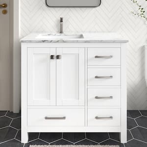 Anneliese 36 in. W x 21 in. D x 35 in. H Single Sink Freestanding Bath Vanity in Matte White with Carrara Marble Top