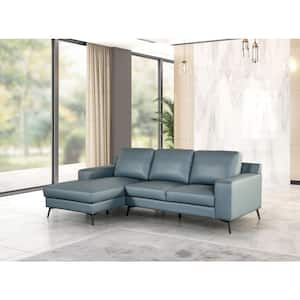 Serina 98.5 in. Square Arm 1-Piece Leather Match Sectional Sofa in Blue with Left Chaise