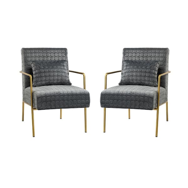 ARTFUL LIVING DESIGN Jorge Mid-Century Modern Elegant Gray Polyester Arm Chair with Metal Legs(Set of 2)
