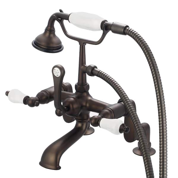 Water Creation 3-Handle Vintage Claw Foot Tub Faucet with Hand Shower and Porcelain Lever Handles in Oil Rubbed Bronze