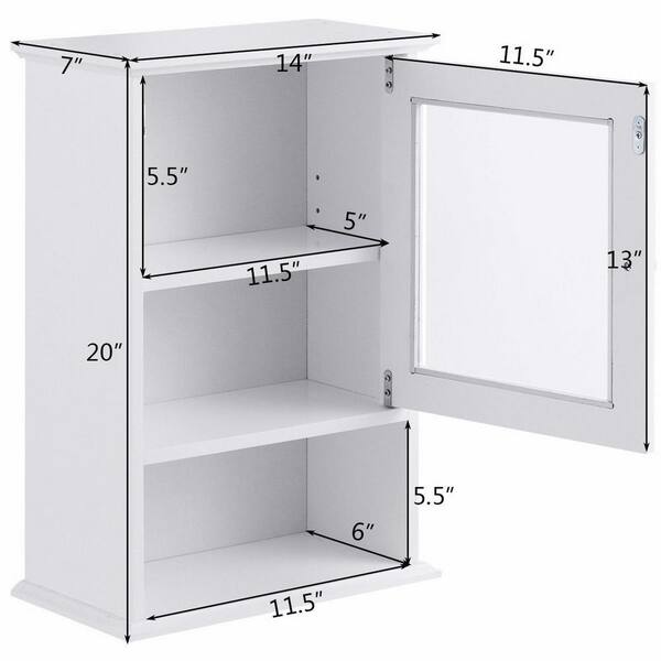 FORCLOVER 14 in. W x 7 in. D x 20 in. H Wall Mounted Bathroom Storage Wall Cabinet in White