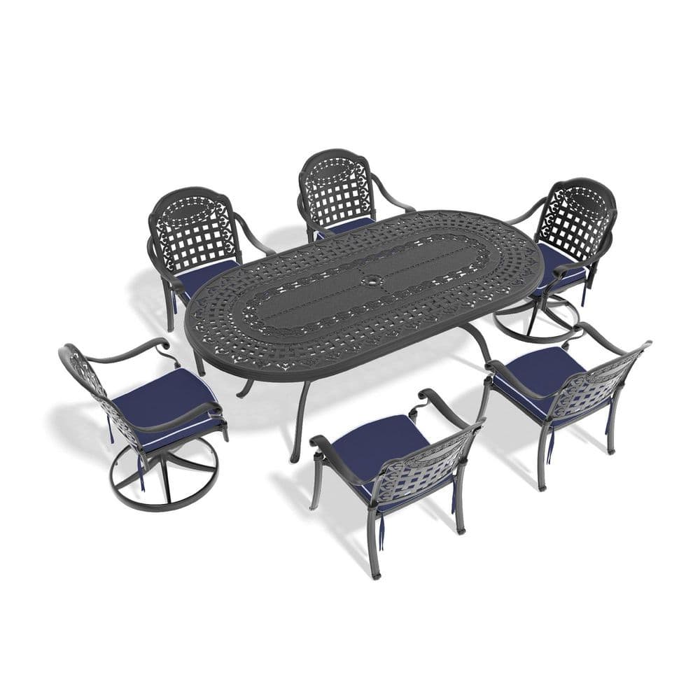 Black 7-Piece Cast Aluminum Oval Bar Height Outdoor Dining Set with Swivel Chairs and All-Weather Cushions price history on PriceWatchPro