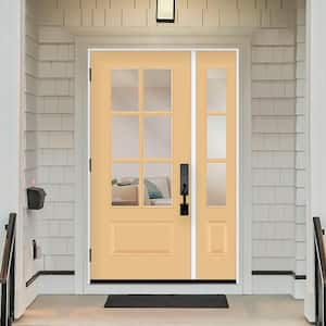 Legacy 49 in. x 80 in. 3/4-6Lite Clear Glass RHOS Primed Jackfruit Finish Fiberglass Prehung Front Door w/10in.SL