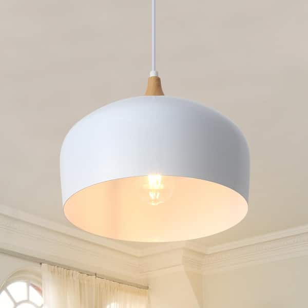 LWYTJO 60 -Watt 1-Light White Pendant Light with Dome Wood Color Shade, No Bulbs Included