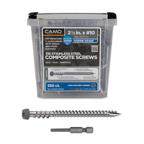 #10 2-1/2 in. 316 Stainless Steel Star Drive Dark Gray Composite Deck Screws (350-Count)