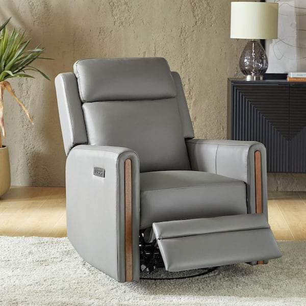 Lucio Grey Genuine Leather Power Recliner with 1-Touch Reset