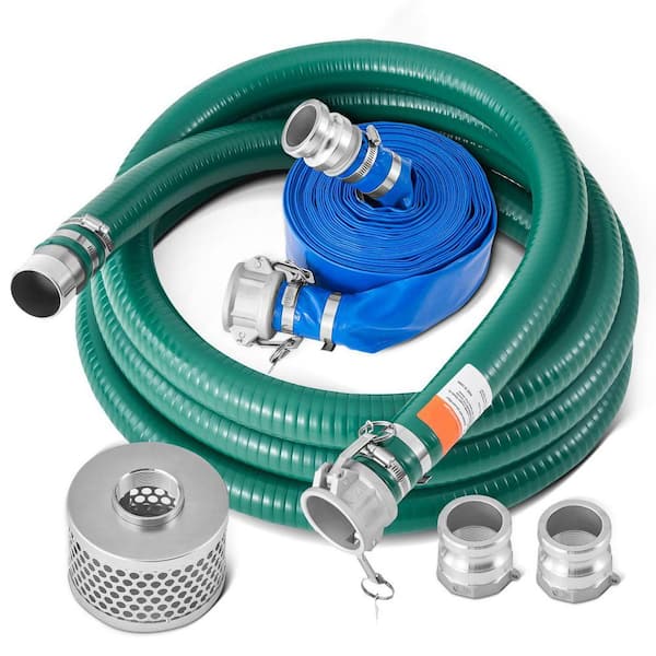 Suction Hose Kit for Water Pump with 2 in. x 50 ft. Blue Backwash Hose 20 ft. Green Suction Hose and Steel Round Hole
