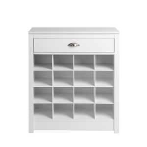 35 in. H x 31.5 in. W 16-Pair Composite Shoe Storage Cabinet with Slim Top Drawer for Entryways, White