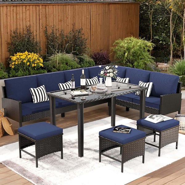 LuckByte 7-Piece Patio Furniture Wicker Outdoor Dining Set with
