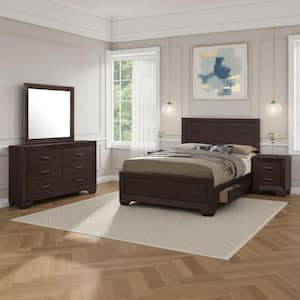 Benjara Nim 4-Piece Cappuccino Brown Wood Queen Size Bedroom Set