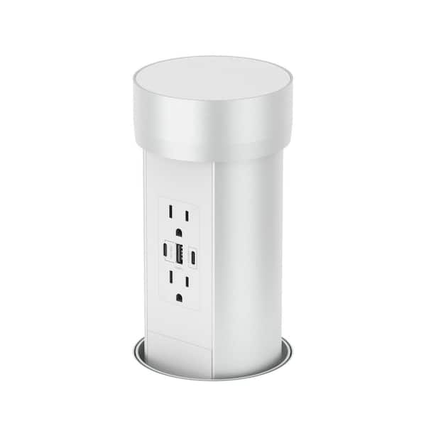 Silver 15 Amp Flush Pop-Up Outlet with (2) 15-Watt USB-C, (1) USB-A and (2) AC Ports
