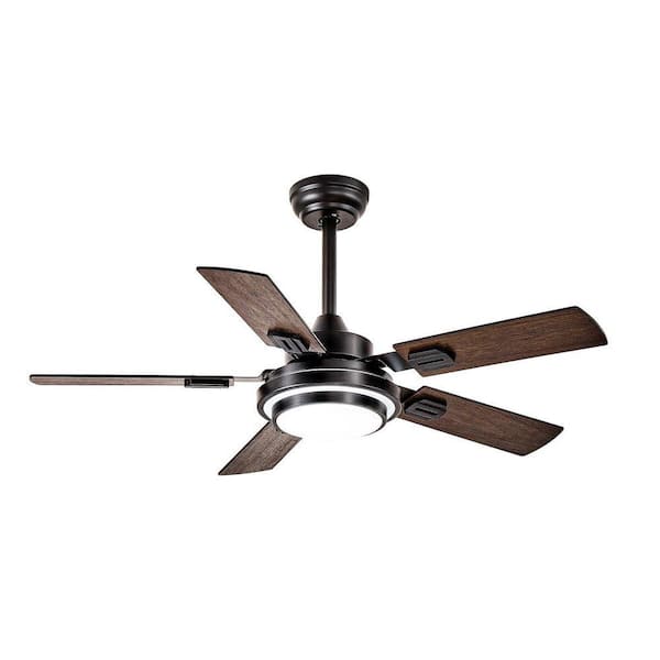 42 in. Black Brush Walnut Fan Light 5 Blade Dual Finish Downrod Mount Standard Ceiling Fan with Light Include APP Remote