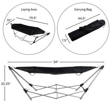 Unbranded 7.8 ft. Portable Free Standing Hammock with Stand in Black 889760VRB