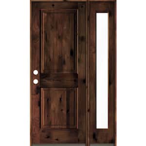 44 in. x 80 in. knotty alder Right-Hand/Inswing Clear Glass Red Mahogany Stain Square Top Wood Prehung Front Door w/RFSL