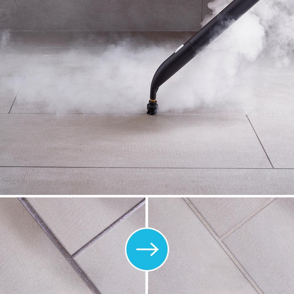 Compact White Handheld Steam Cleaner with Brass Brush