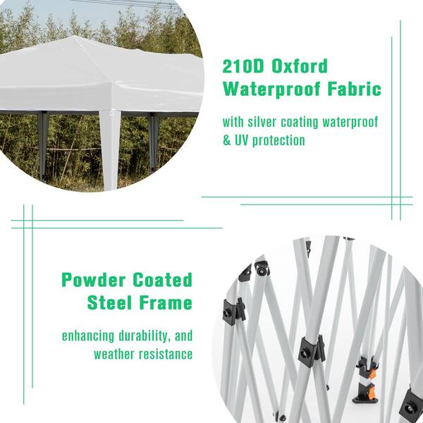 GAWEZA 10 ft. x 20 ft. White Ez Pop Up Canopy Tent with 6