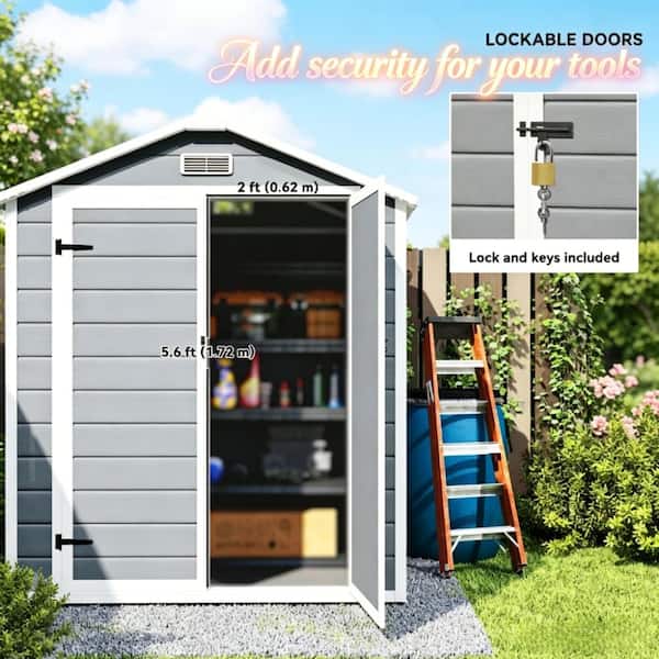 6 ft. W x 4 ft. D Grey Aluminum Garden Outdoor Storage Shed with Floor, Windows, Air Vents (24 sq. ft.)