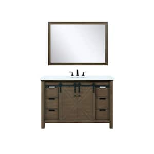 Marsyas 48 in W x 22 in D Rustic Brown Bath Vanity, White Quartz Countertop, Faucet Set and 44 in Mirror