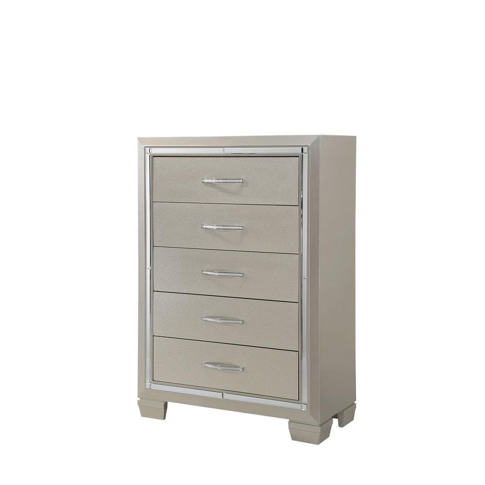 Platinum Gray Glam 5-Drawer Chest with Mirror Trim