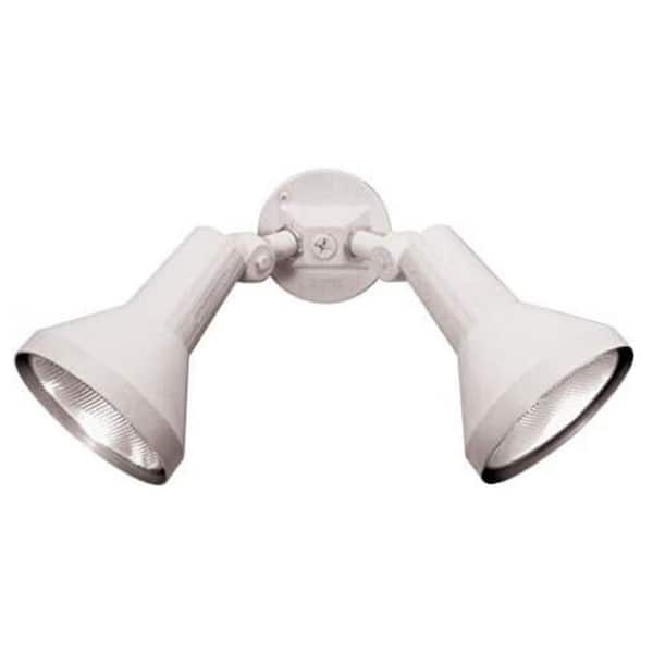 2-Head Outdoor Security Flood Light with Adjustable Swivel Base, 150W PAR38 Cast Aluminum White Finish
