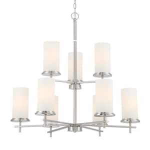 Haisley 9-Light Brushed Nickel Chandelier with White Glass Shades