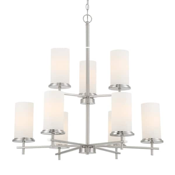 Minka Lavery Haisley 9-Light Brushed Nickel Chandelier with White Glass Shades