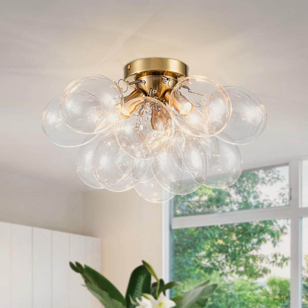 17.72 in. Gold Modern Artistic 3-Light Flush Mount Ceiling Light with Clear