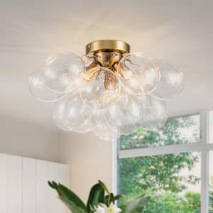 17.72 in. Gold Modern Artistic 3-Light Flush Mount Ceiling Light with Clear Glass