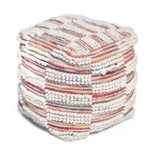 Noble House Roy Ivory and Multi-Colored Handcrafted Fabric Cube Pouf