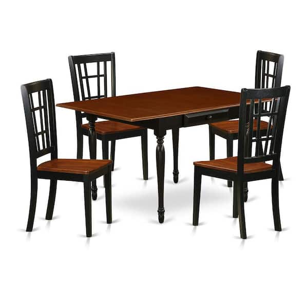 East West Furniture 5-Piece Black and Cherry Finish Solid Wood Top - Dining Room Set with Dropleaf - (Seats-4)
