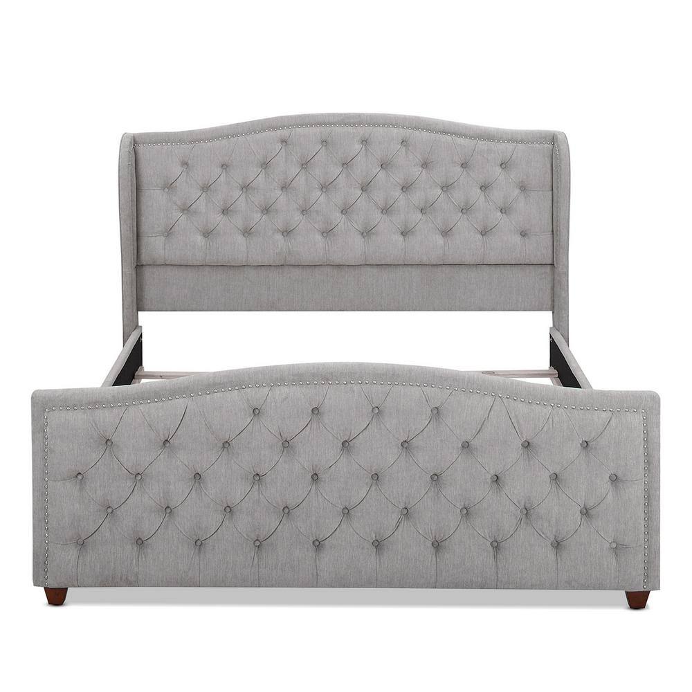 Marcella King Silver Grey Tufted Upholstered Bed with Nailhead Trim