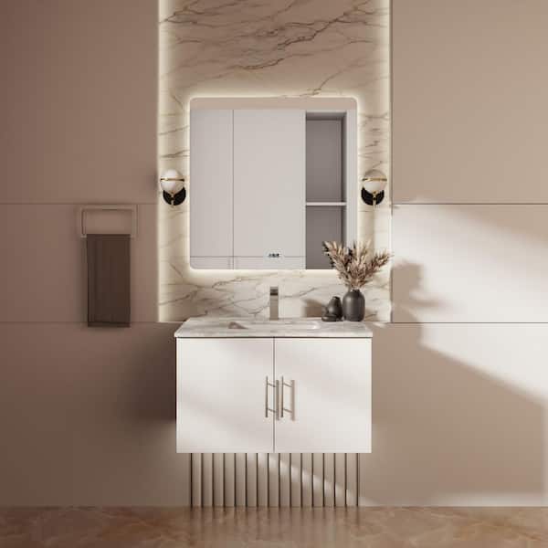 Geneva 30 in. W x 22 in. D Glossy White Bath Vanity and Carrara Marble Top