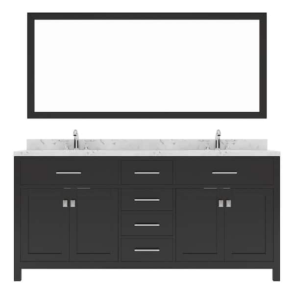 Virtu USA Caroline 72 in. W x 22 in. D x 35 in. H Double Sink Bath Vanity in Espresso with Quartz Top and Mirror