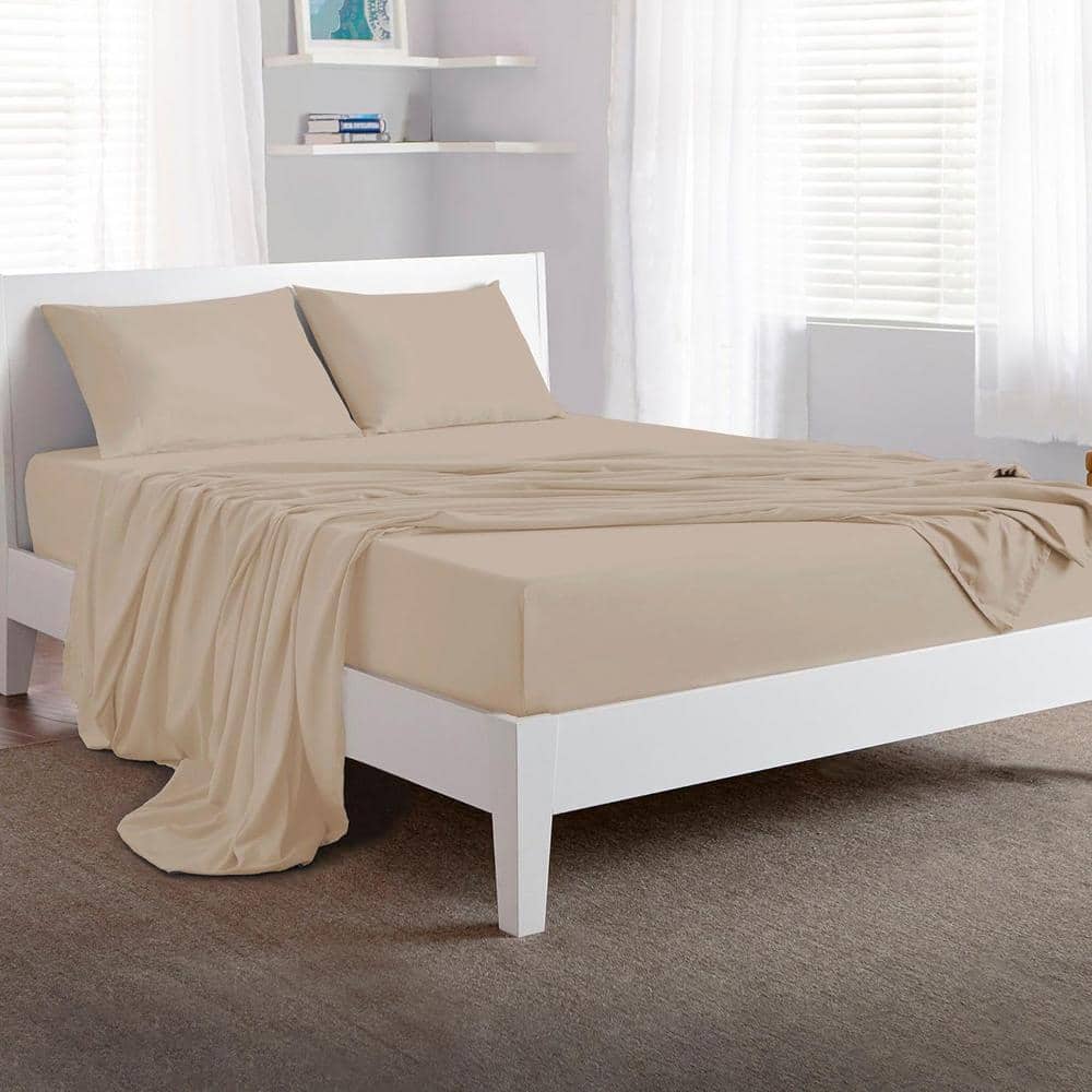 Medium Beige Full Size Polyester Microfiber Bed Sheet Set
