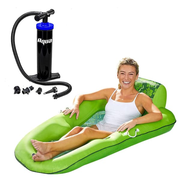 Aqua LEISURE Green Luxury Recliner Swimming Pool Lounge Chair Float with Hand Pump