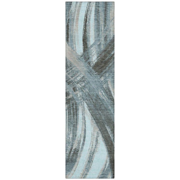 Chantille Machine Washable Indoor/Outdoor Abstract ACN2421 Teal 2 ft. x 7 ft. Runner Rug