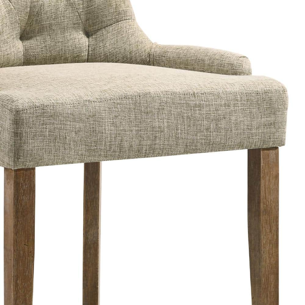 Beige Upholstered Side Chair with Salvaged Oak Legs