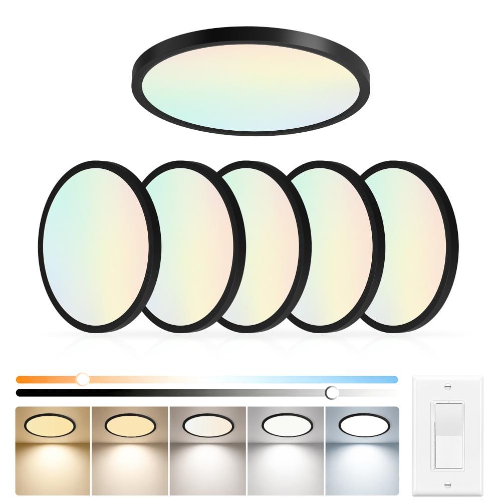 12 in. 24W Black Dimmable & 5CCT Selectable Integrated LED Ultra-Slim Round Flush Mount Ceiling Light Fixture (6-Pack) price history on PriceWatchPro