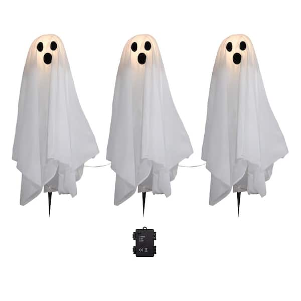 LUMABASE 20 in. Height Halloween Battery Operated Lighted Ghosts Yard Stakes - Set of 3