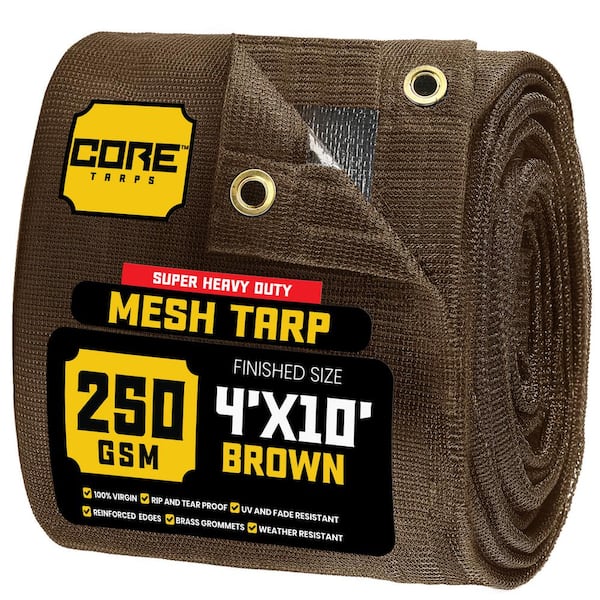 CORE TARPS 4 ft. X 10 ft. Brown 250 GSM 7.5 oz Heavy Duty Mesh