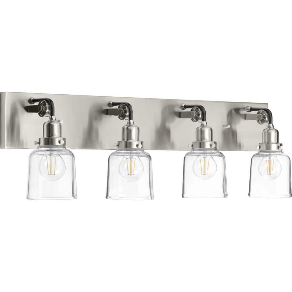 Rushton Collection 4-Light Brushed Nickel Clear Glass Farmhouse Bath Vanity Light price history on PriceWatchPro