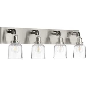 Rushton Collection 4-Light Brushed Nickel Clear Glass Farmhouse Bath Vanity Light