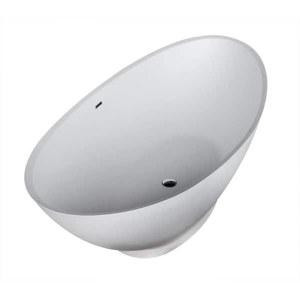 Universal Tubs Ember Stone 6.1 ft. Artificial Stone Center Drain Oval Bathtub in White