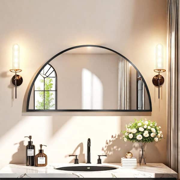 Hochwertiges 20 in. W x 40 in. H Half Circle Black Aluminum Alloy Framed Decorative Wall Mirror