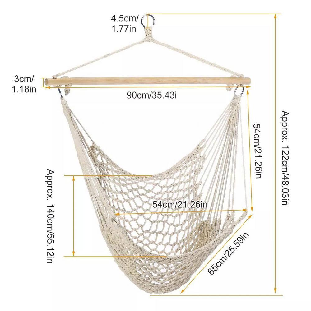 Beige Cotton Rope Portable Hanging Hammock Chair