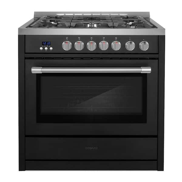 36 in. Nebula Collection 3.8 cu. ft. Gas Range, 5-Burners, Rapid Convection Oven, Smooth Grip Handle in Matte Black
