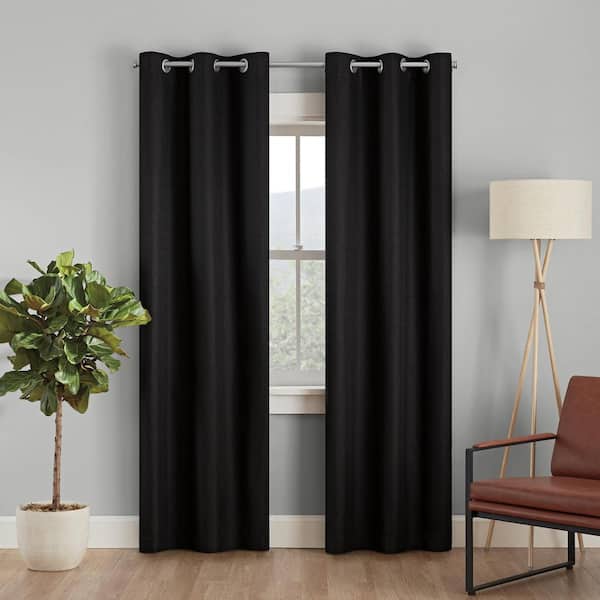 Eclipse Desmond Black Solid Polyester 108 in. L x 40 in. W Blackout Grommet Curtain