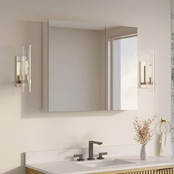 ANGELES HOME 36 in. W x 30 in. H Rectangular Recess/Surface Mount Medicine Cabinet with Mirror, Double Soft Close Door