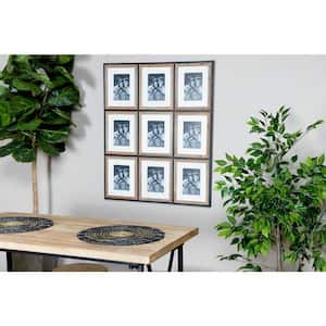 5 in. x 7 in. Large Metal and Wood Wall Art Photo Display with 9 Rectangular Wood Picture Frames