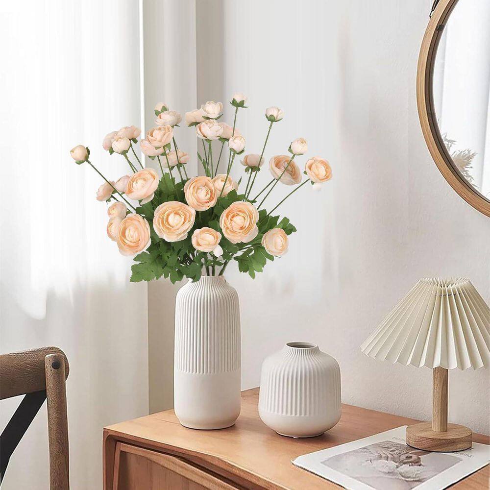 8-Piece 23 in. Beige Ranunculus Artificial Silk Flowers - Thumbnail 2